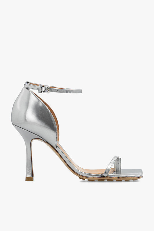 Luxury Bottega Veneta New Women's Open Toe Heeled Shoes In Silver