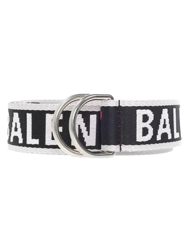 Luxury Balenciaga  D Ring Embroidered Logo Fabric Belt Black