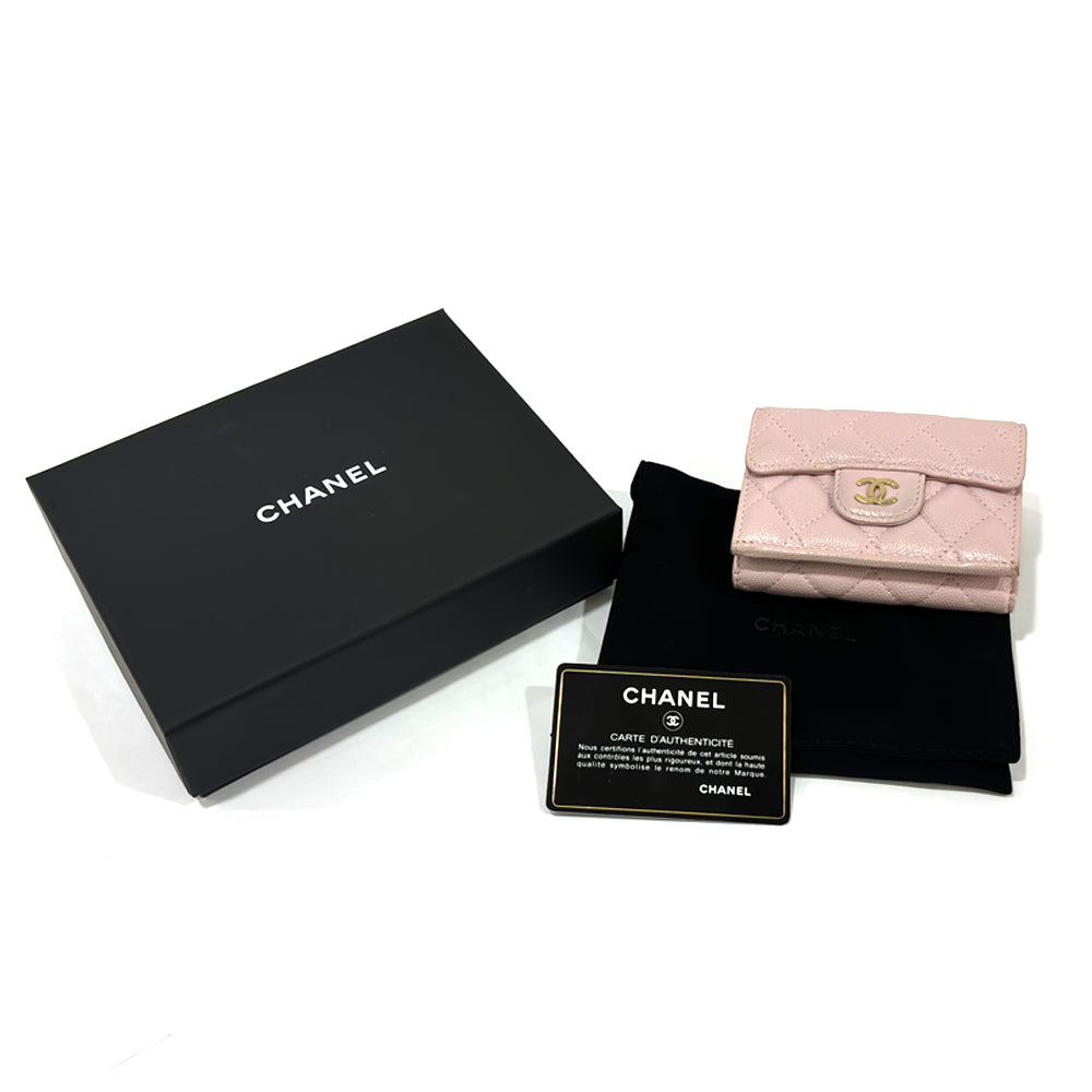 Chanel Classic Small Flap Wallet Matrasse AP0230 Three Fold Wallet Gold Coco Pink Caviar