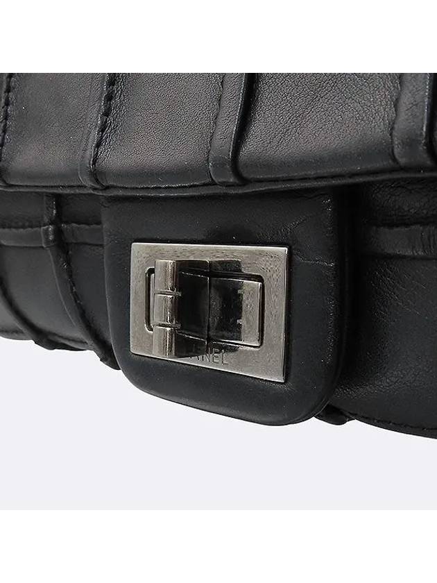 Black color leather 2 55 silver logo turnlock chain flap shoulder bag Chanel