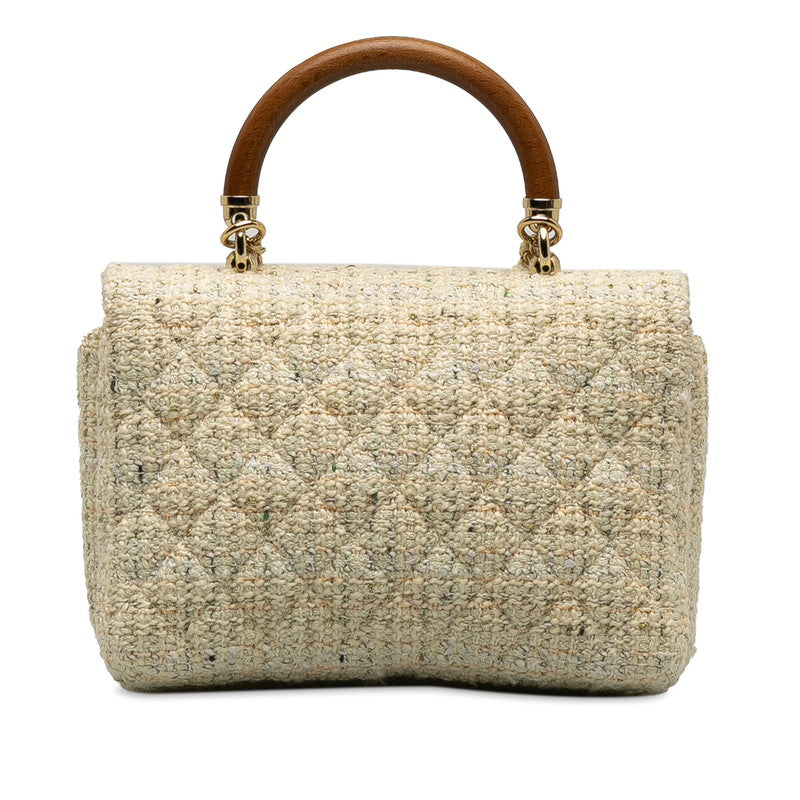 Chanel Coco Top Handle Chain Shoulder Bag White Multicolor Tweed Bamboo