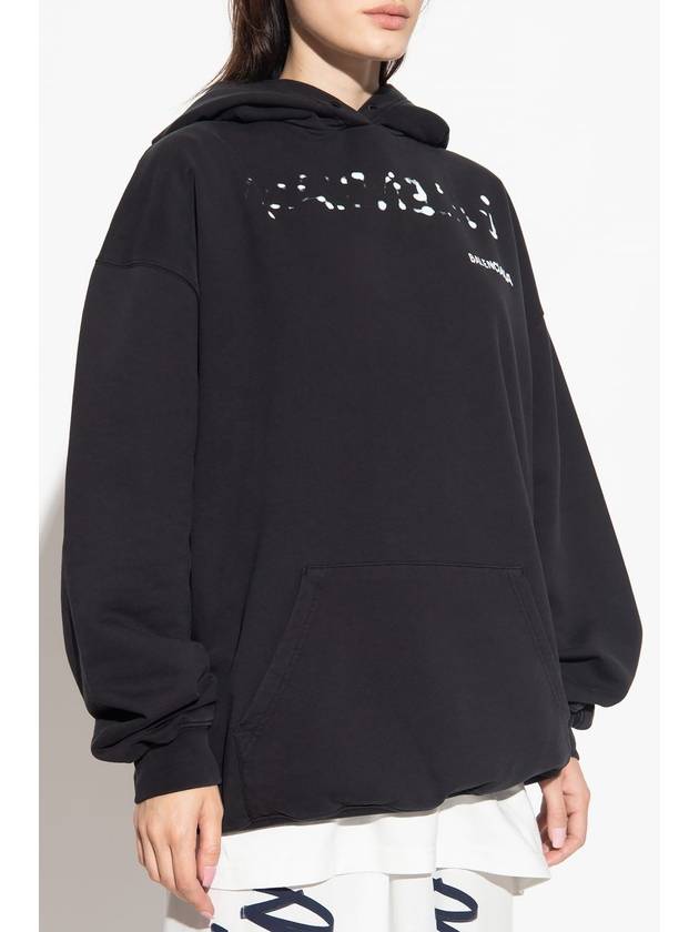 Luxury Balenciaga  Logo Oversized Cotton Hoodie Black