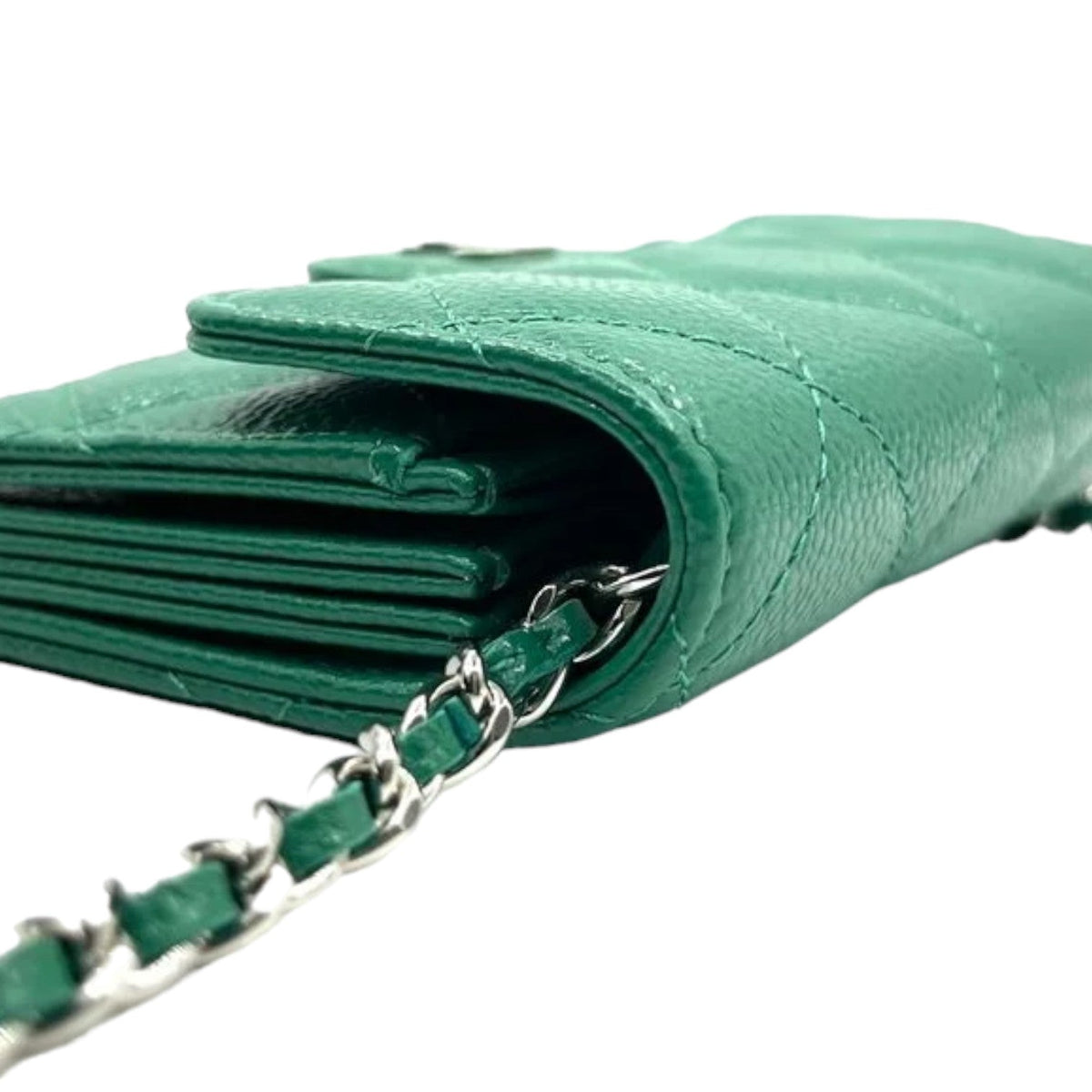 Flap  Holder On Chain Caviar Quilted Green SHW