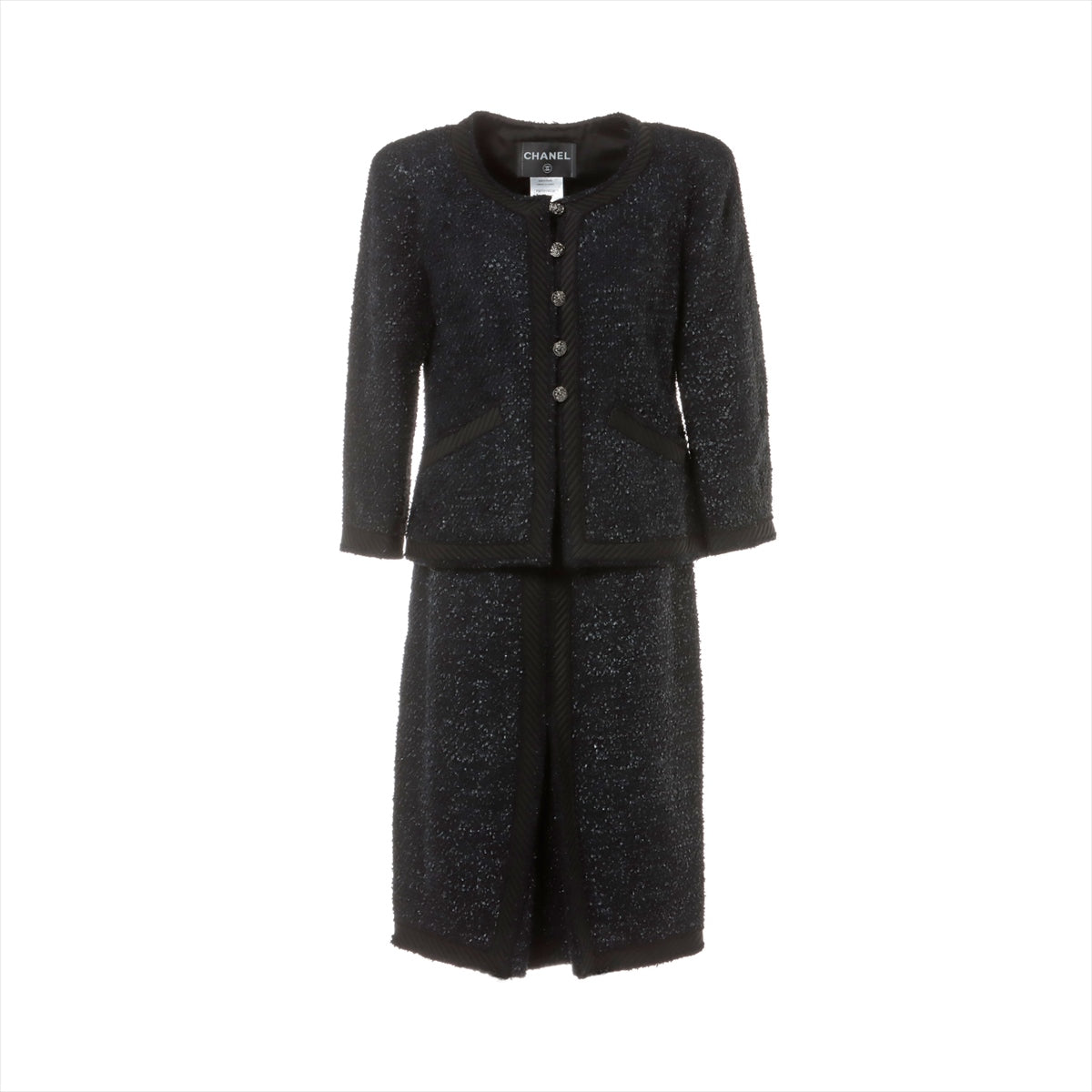 Chanel Coconut Button P36 Wool x Nylon Setup 36/38  Black Twid