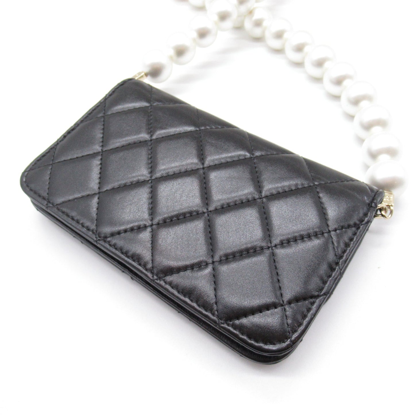 CHANEL  Pearl Wallet Shoulder Bag  S  Black Rams