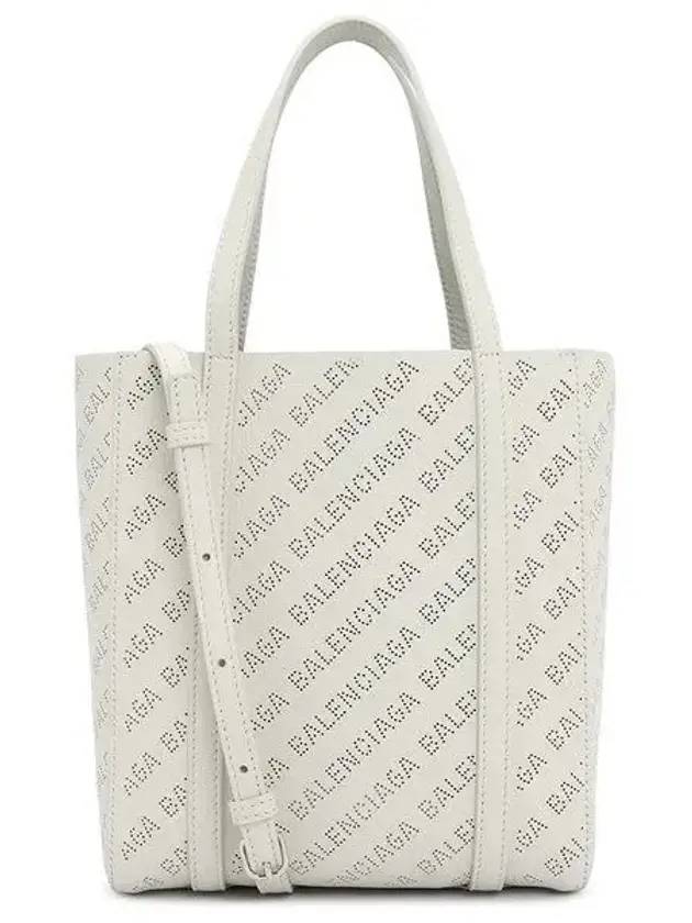 Luxury Balenciaga  Everyday All Over Logo Leather Tote Back White
