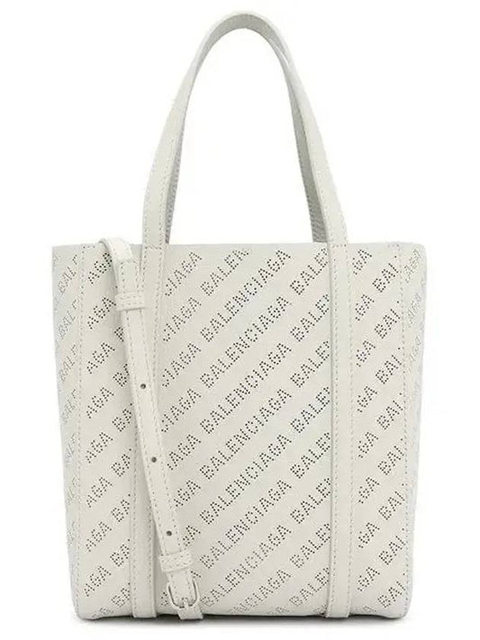 Luxury Balenciaga  Everyday All Over Logo Leather Tote Back White