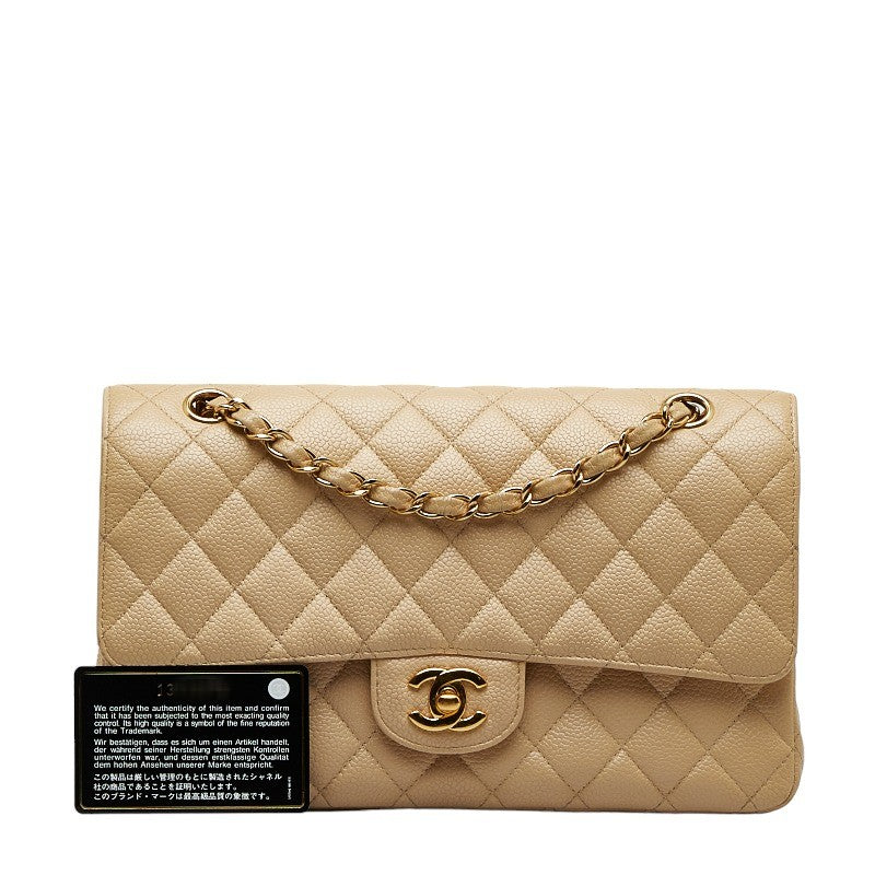 Chanel Matrases 25 Double Flat Chain houlder Bag Beige Caviar S  Chanel