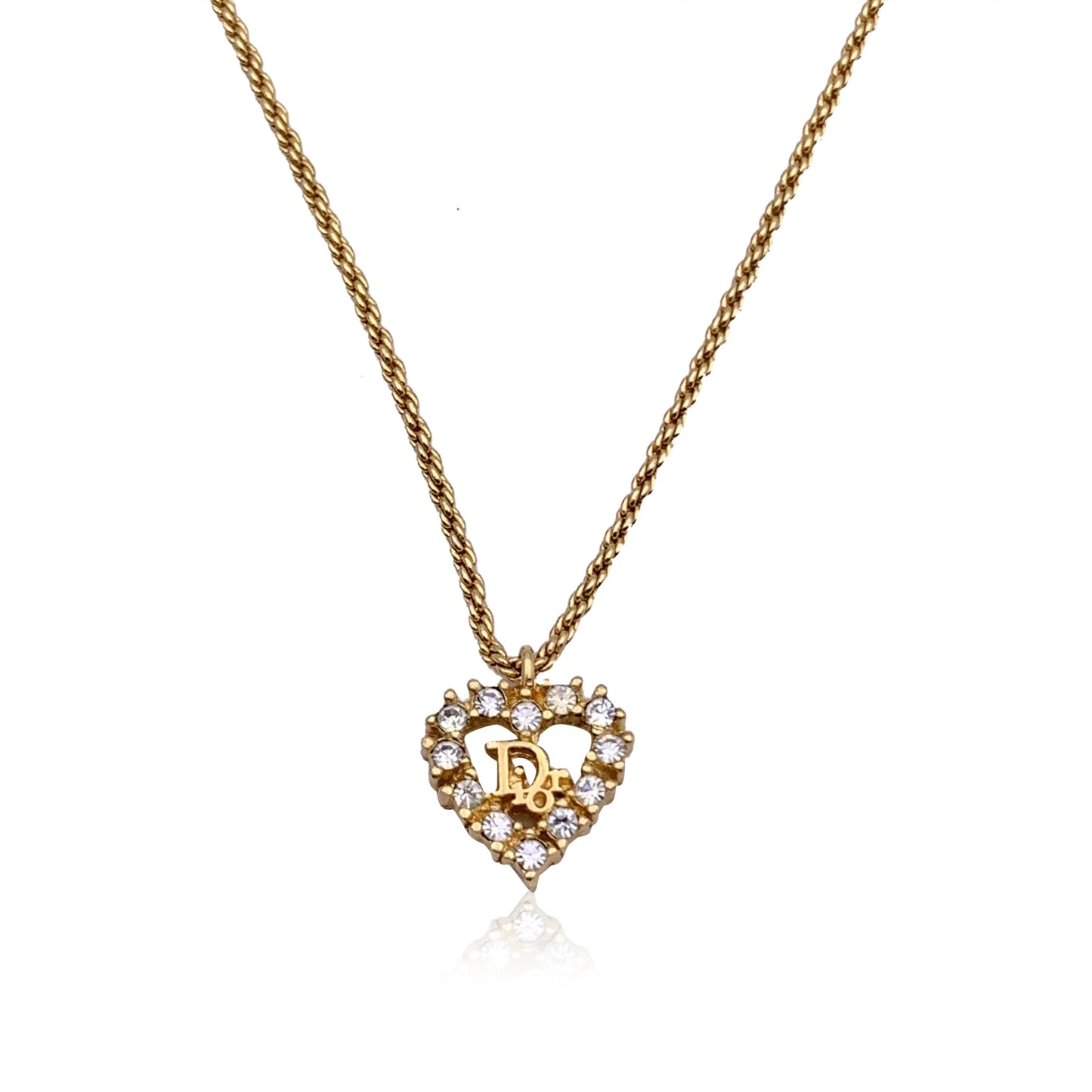 CHRISTIAN DIOR Gold Metal Dior Oval Logo Rhinestones Necklace