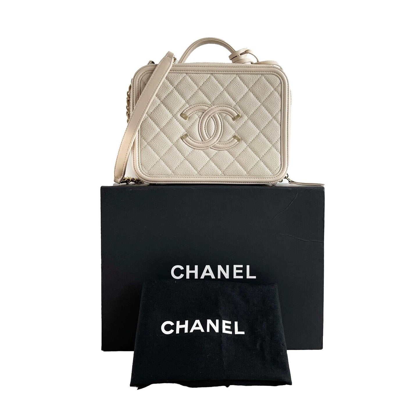 Top Quality Chanel New CC Filigree Vanity Case Medium Pink Beige Crossbody Handbag