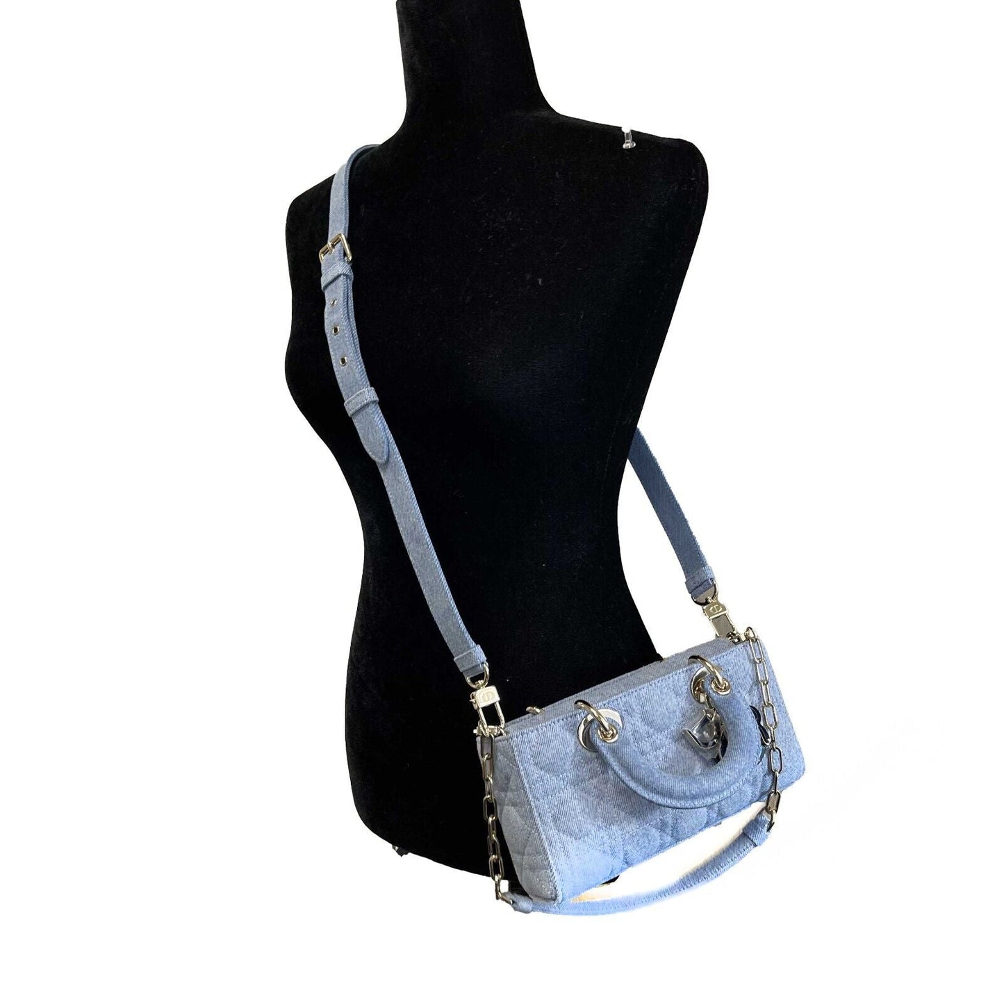 DIOR NEW Macrocannage Lady D-Joy Quilt Denim Blue Light Blue Crossbody