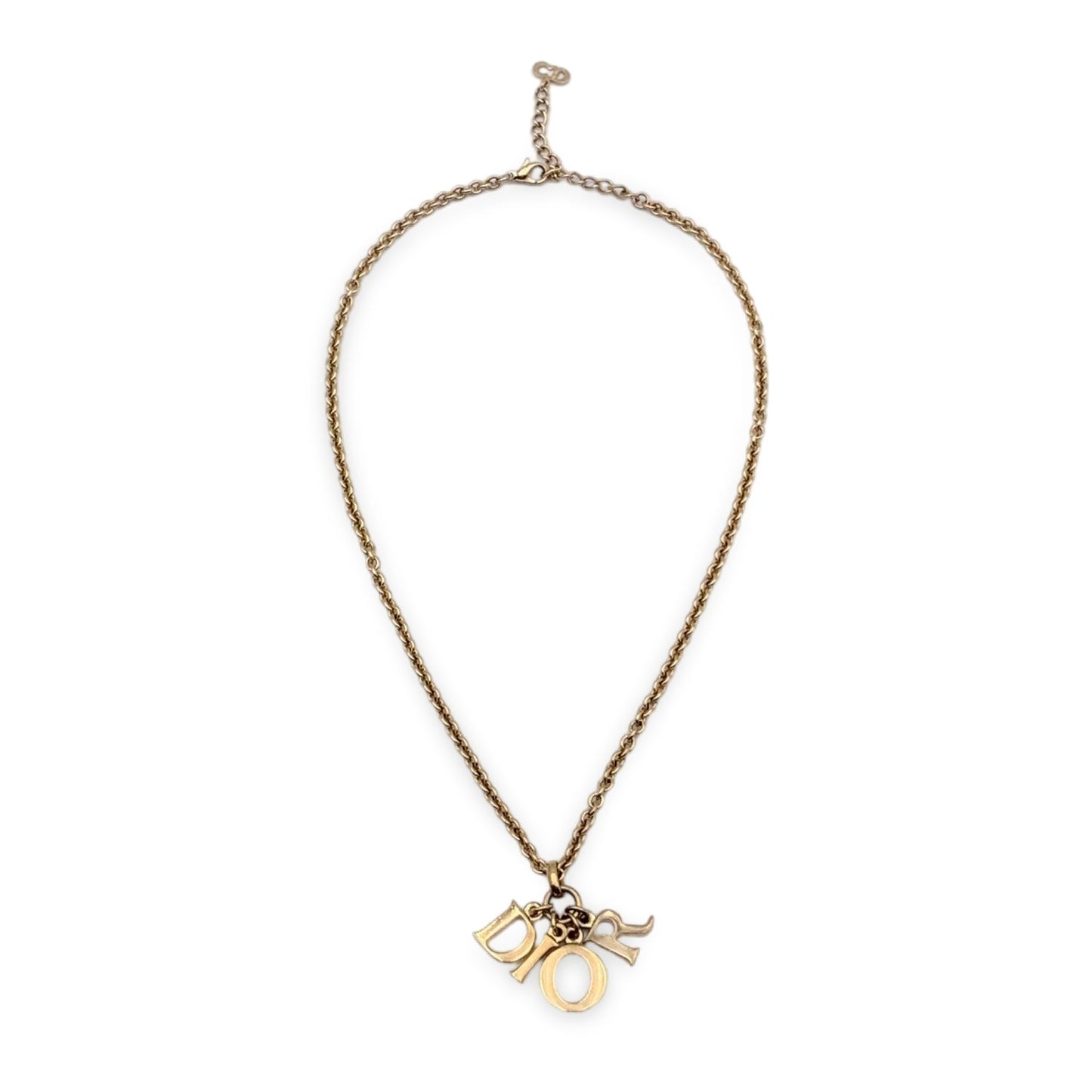 CHRISTIAN DIOR Gold Metal Dangling Letters Logo Necklace