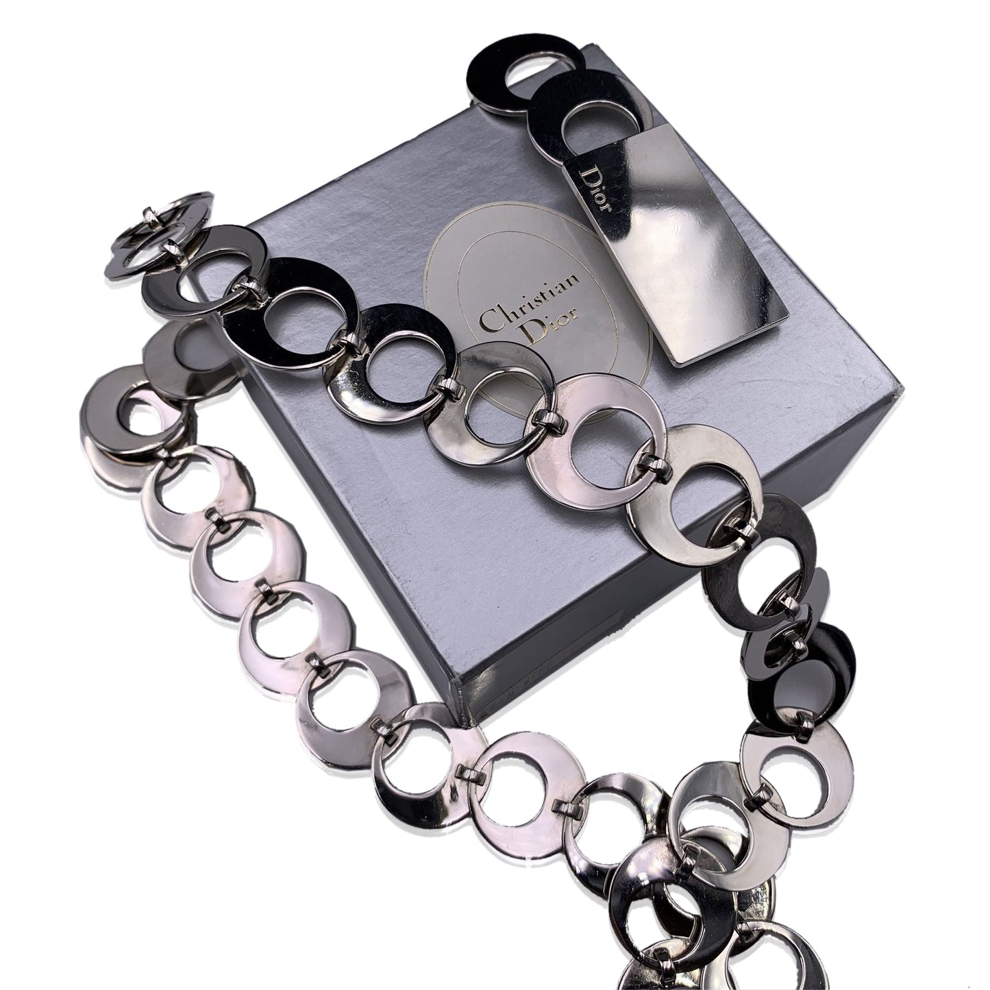 CHRISTIAN DIOR Vintage Silver Metal Chain Belt Or Necklace