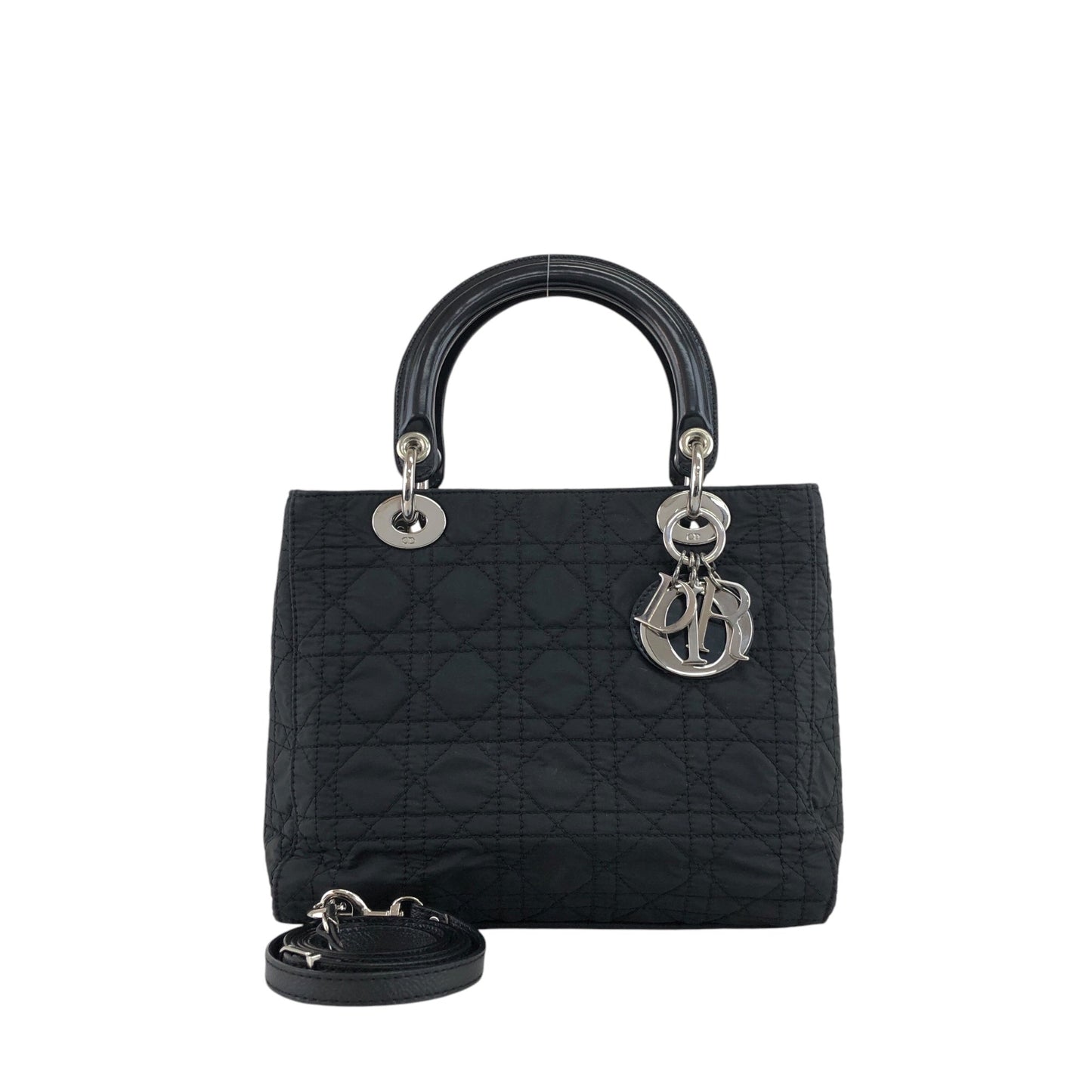 Christian Dior Lady Dior Cannage Logo Charm Two-way Handbag Shoulder bag Black Vintage kty22j