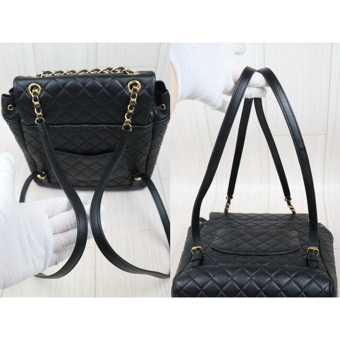 Very Good ( Rank A) ｜ CHANEL Calf Leather Chain Backpack Black Made in 2019 Year｜S25012701