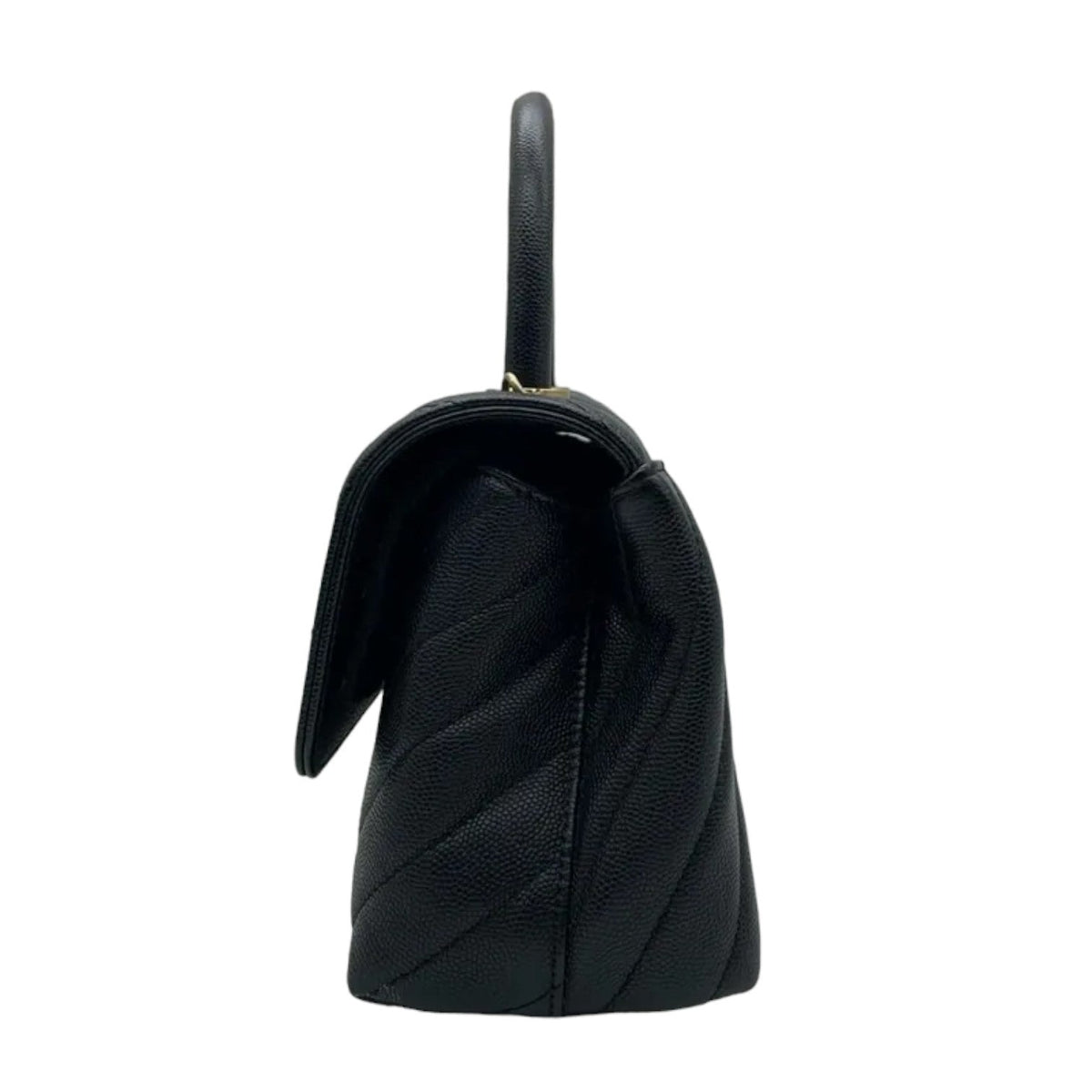 Coco Handle Flap Small Caviar Chevron Quilted Black GHW