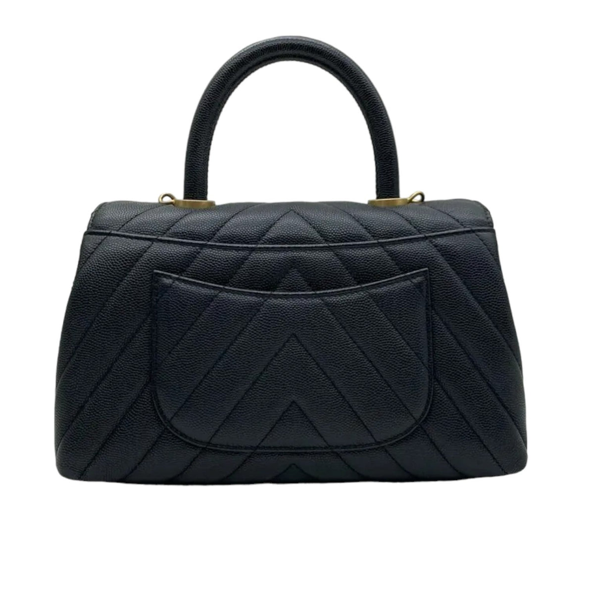 Coco Handle Flap Small Caviar Chevron Quilted Black GHW