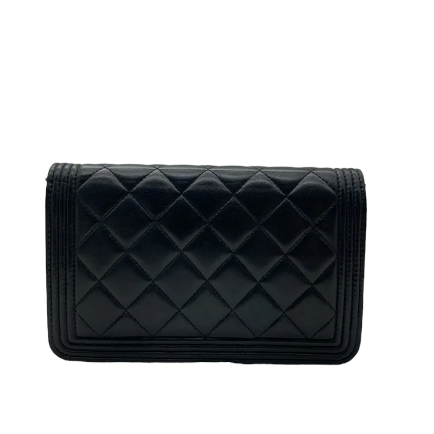 Lambskin Quilted Boy Wallet on Chain WOC Black RHW