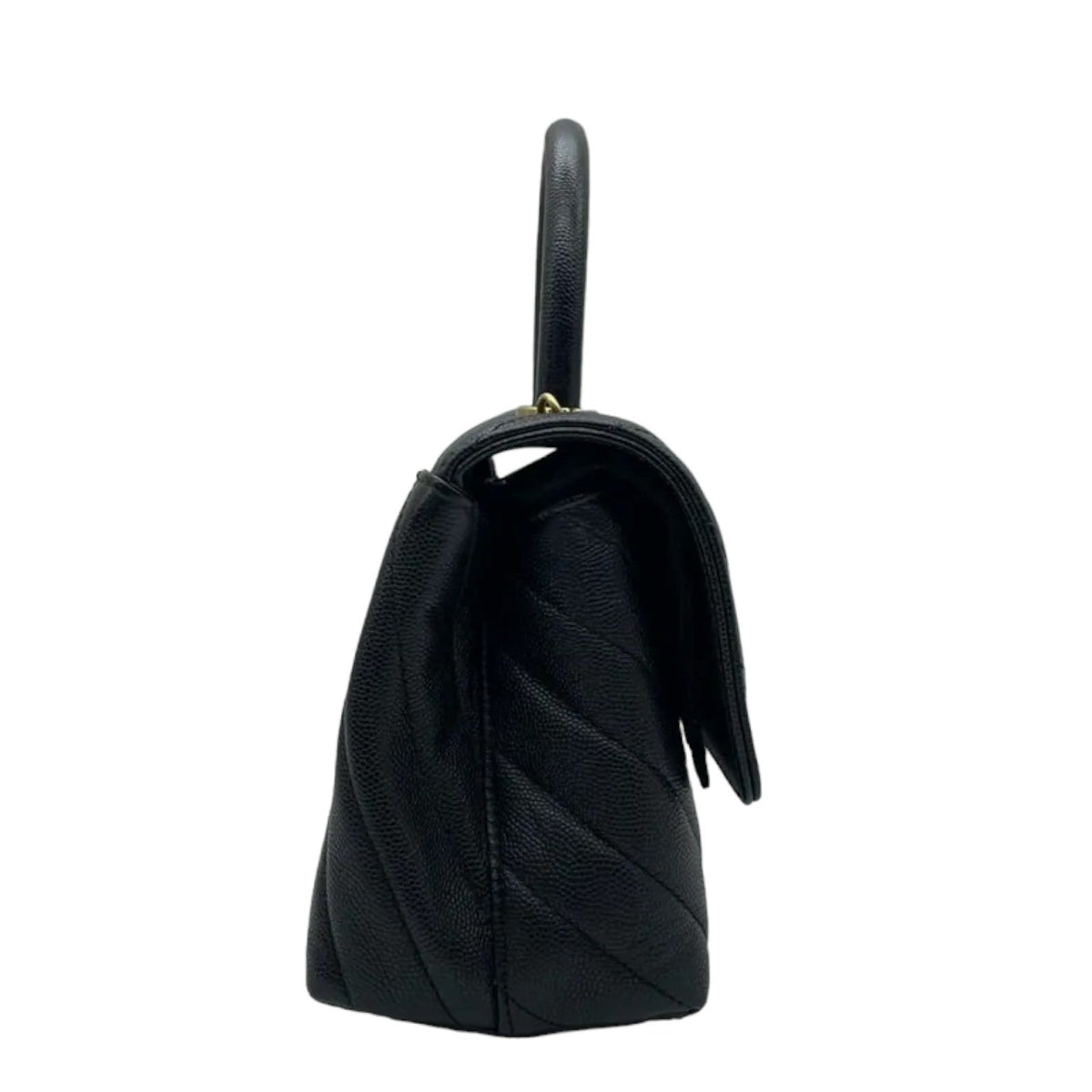 Coco Handle Flap Small Caviar Chevron Quilted Black GHW