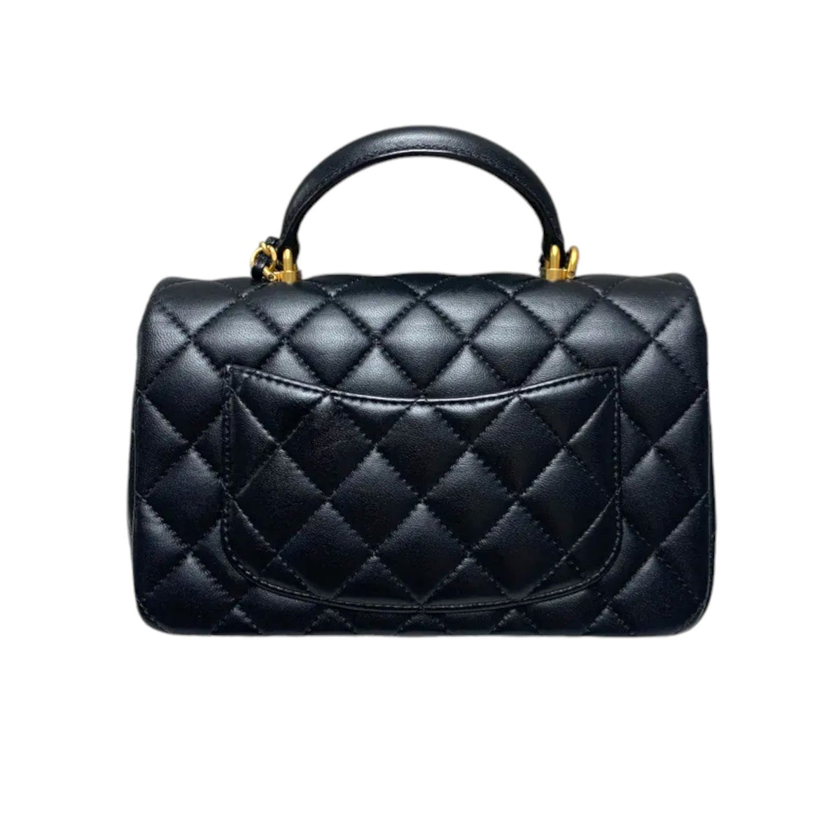 Top Handle Rectangular Flap Mini Lambskin Black GHW