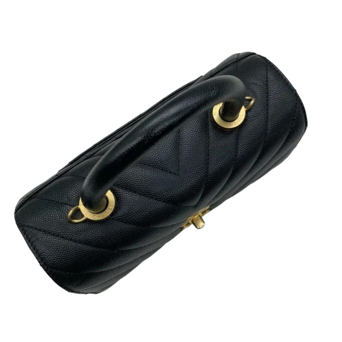 Coco Handle Flap Small Caviar Chevron Quilted Black GHW