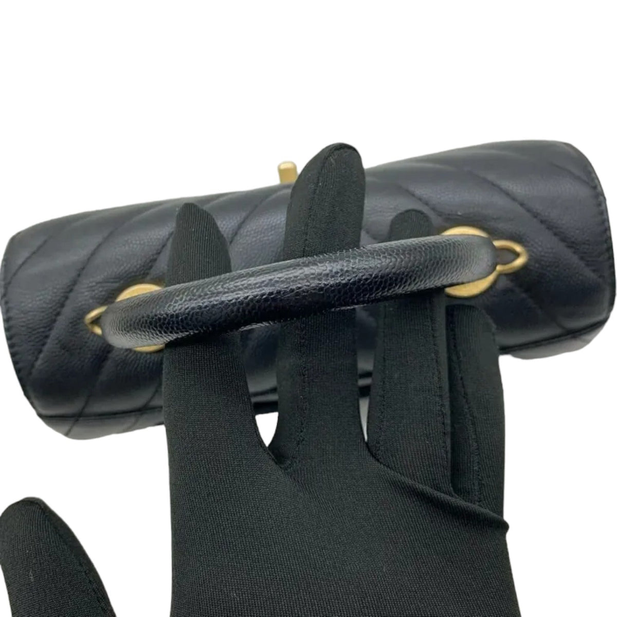Coco Handle Flap Small Caviar Chevron Quilted Black GHW