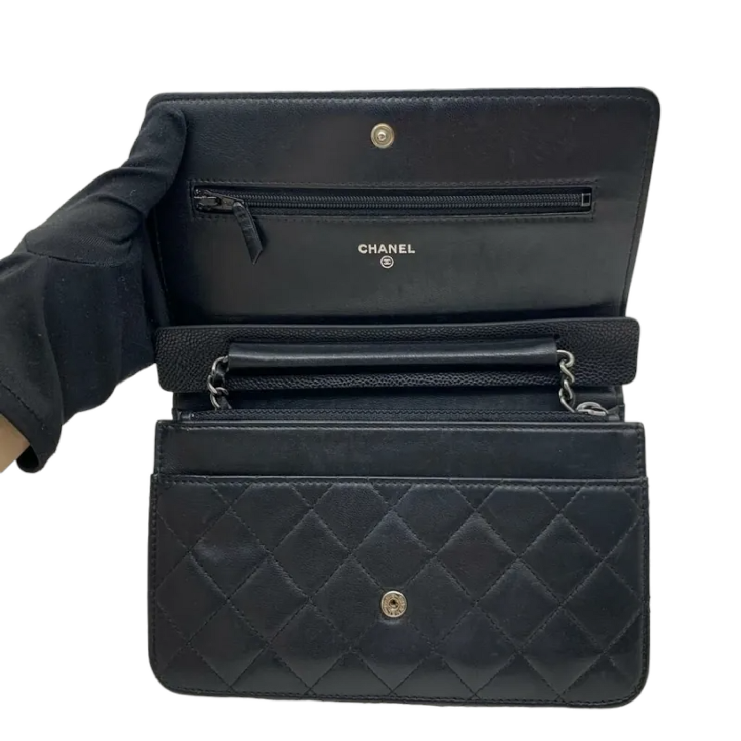 Lambskin Quilted Boy Wallet on Chain WOC Black RHW