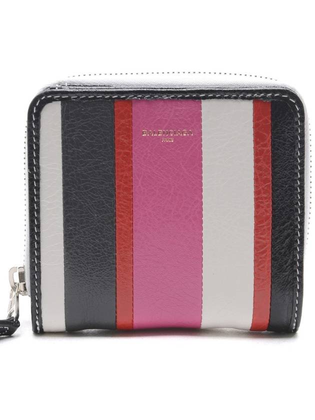 Luxury Balenciaga  Bazar Striped Zip Around Leather Half Wallet