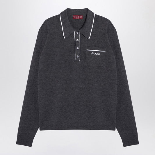 Gucci Grey Wool Polo Shirt With Logo Men