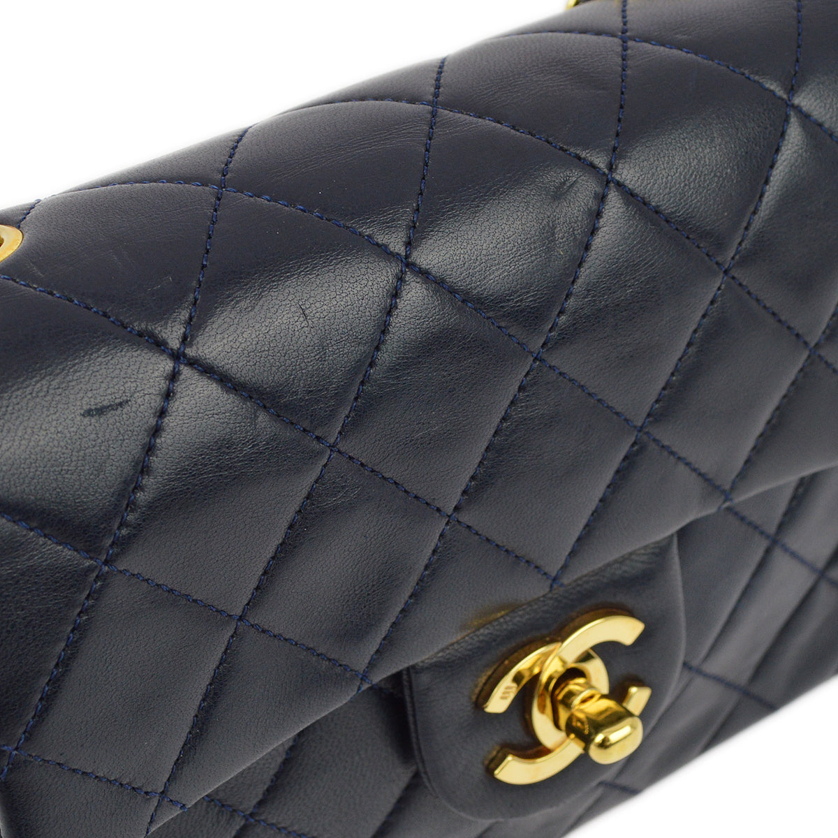 Chanel Navy Lambskin Mini Classic Square Flap Shoulder Bag 17