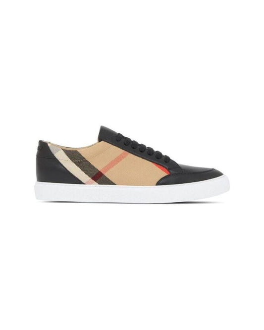 Burberry Arthur Check Panel Leather Sneakers Women Black Black