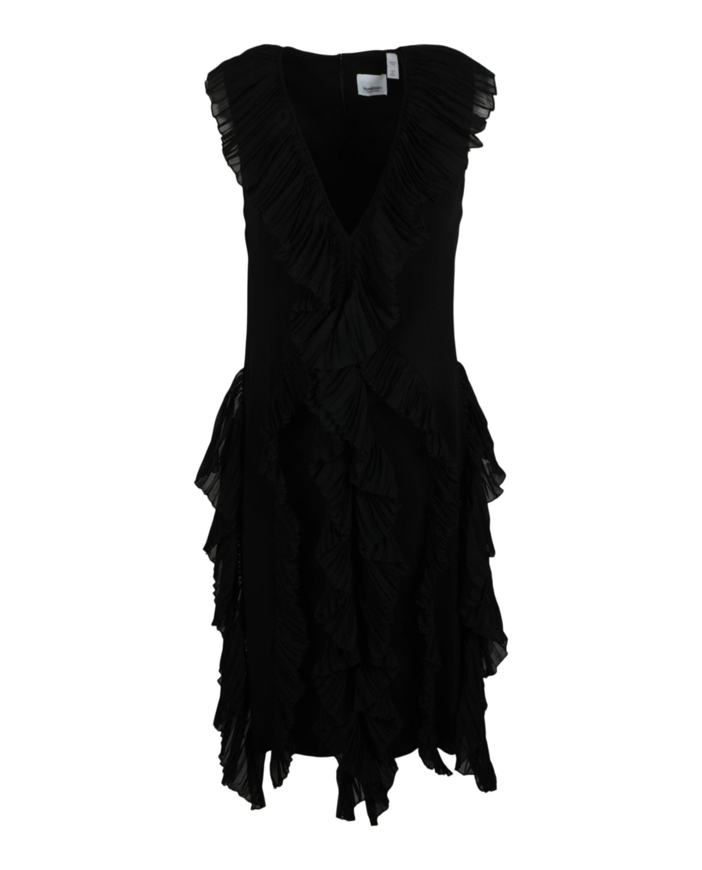Burberry Womens Sleeveless Pleated Silk Dress Black