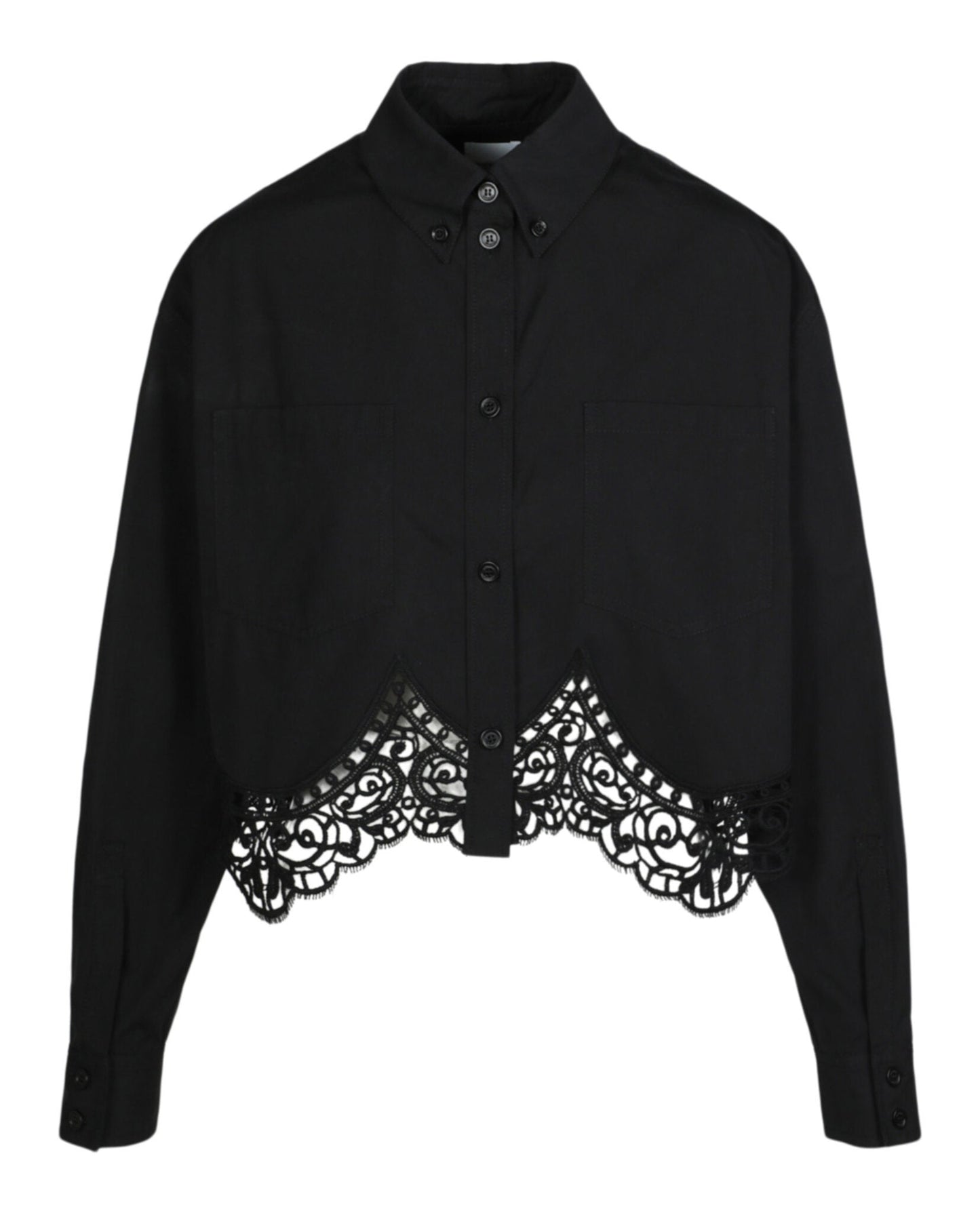 Burberry Womens Cropped Lace Hem Blouse 8 Black