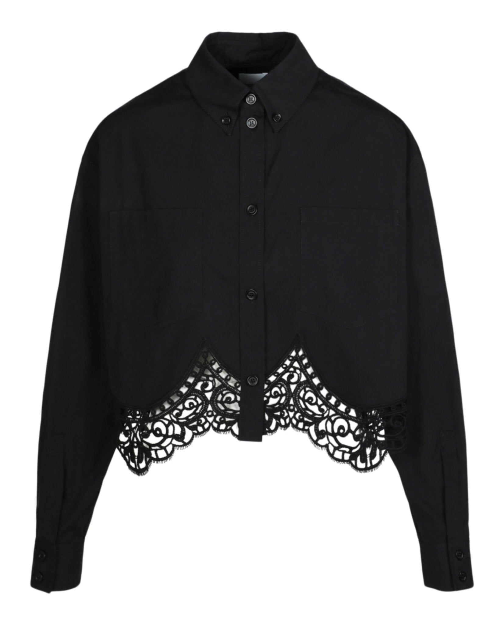 Burberry Womens Cropped Lace Hem Blouse 8 Black
