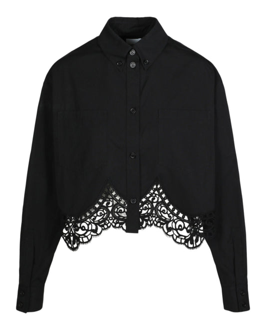 Burberry Womens Cropped Lace Hem Blouse 8 Black