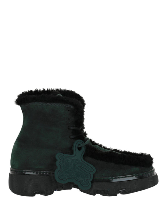 Burberry Mens Creeper Shearling Boots Green Black