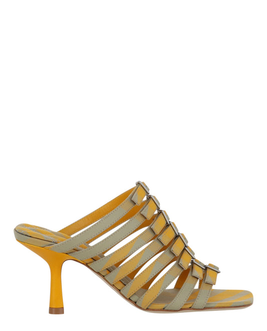 Burberry Womens Step Check Heels Sandals Gold