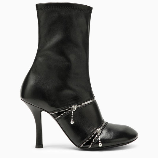 Burberry Black Leather Peep Boot With Zips Women