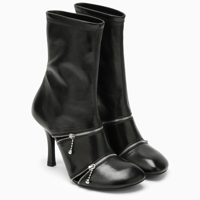 Burberry Black Leather Peep Boot With Zips Women