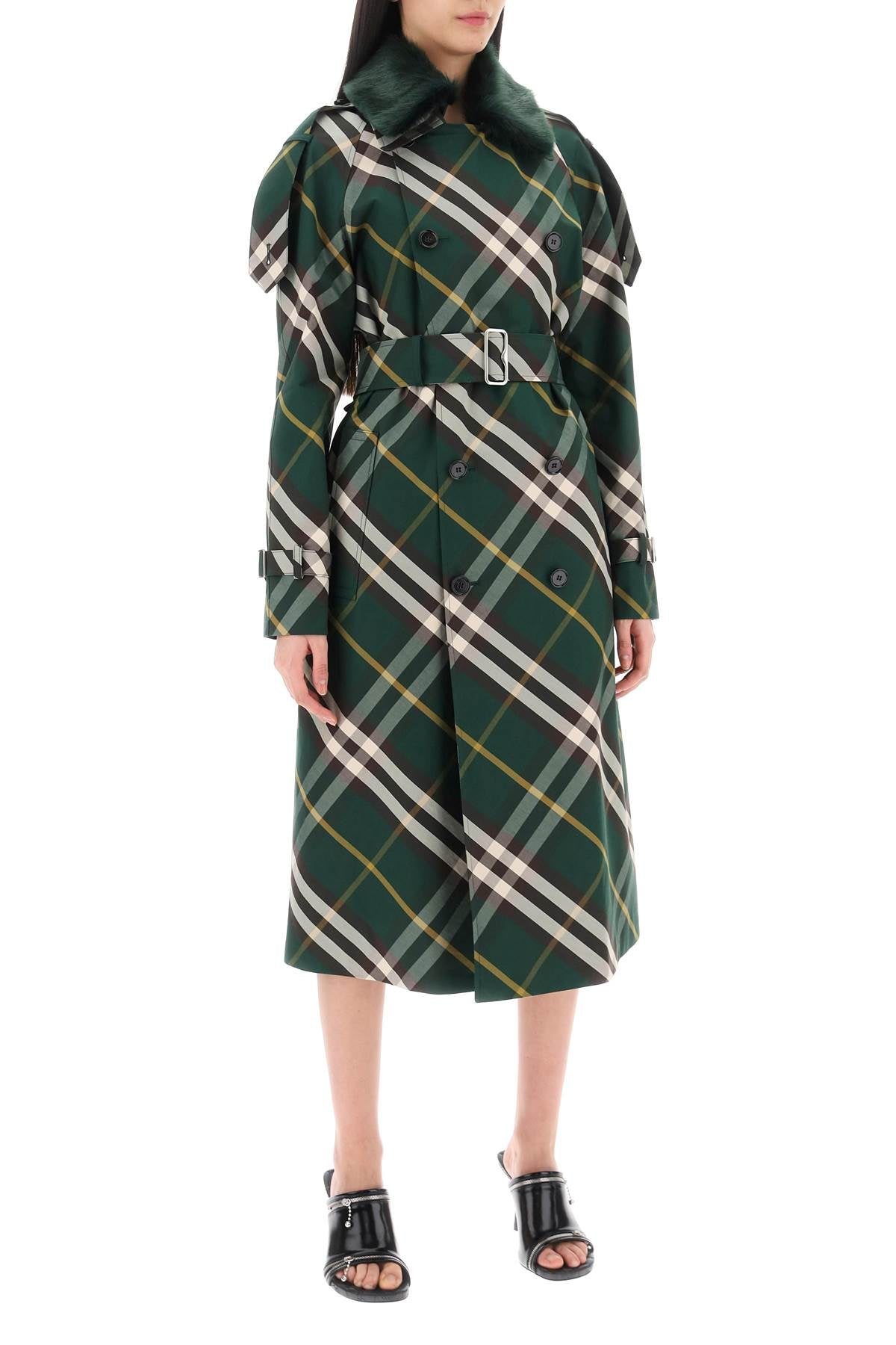 Burberry Kensington Trench Coat With Check Pattern Women
