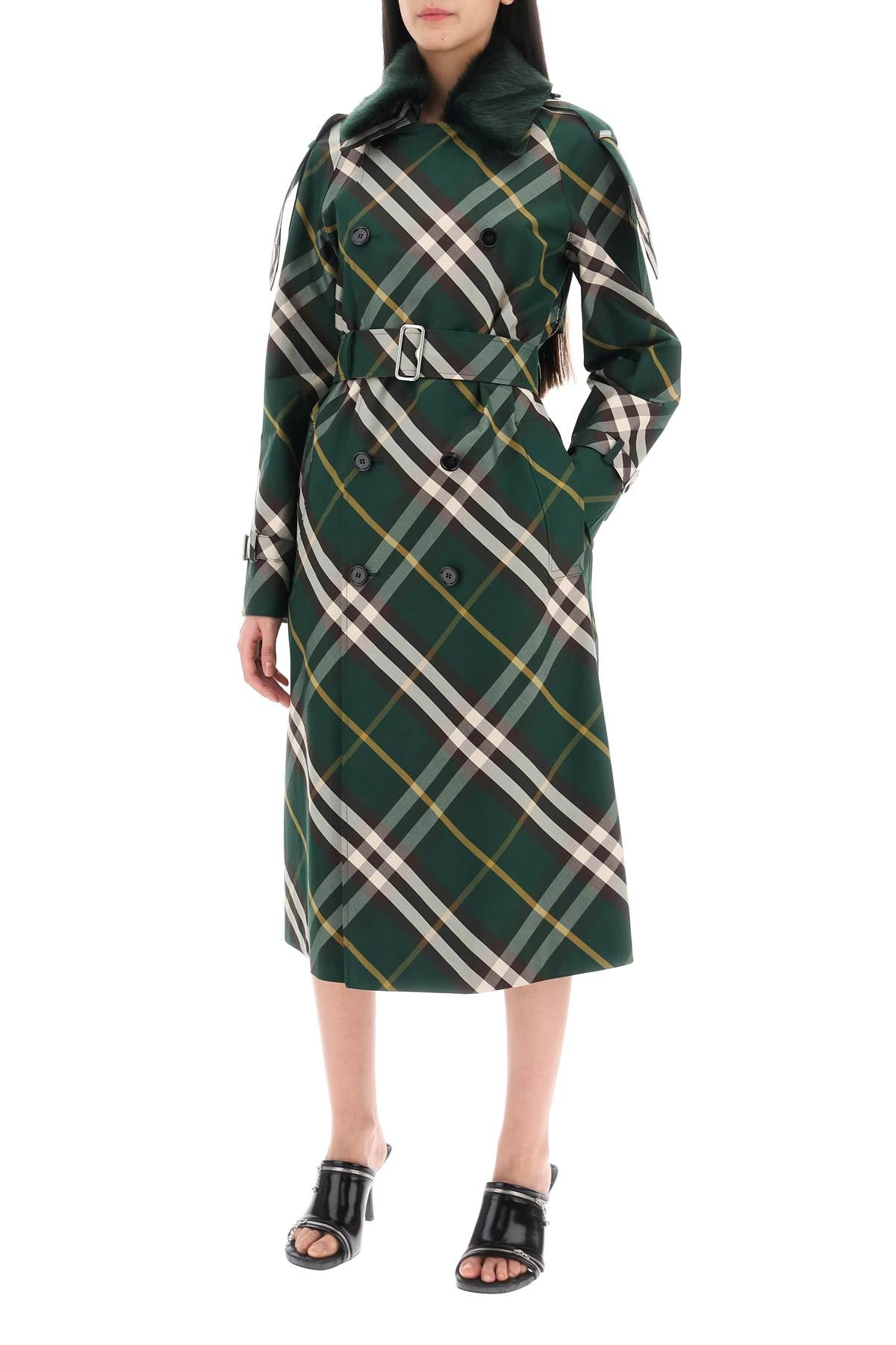 Burberry Kensington Trench Coat With Check Pattern Women