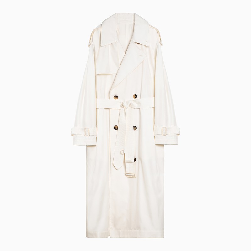 Burberry Beige Silk Double-Breasted Trench Coat Women