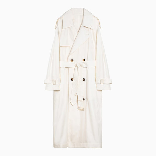 Burberry Beige Silk Double-Breasted Trench Coat Women