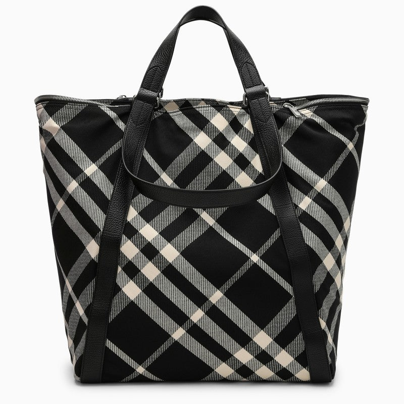 Burberry Black/Calico Cotton-Blend Tote Bag With Check Pattern Men