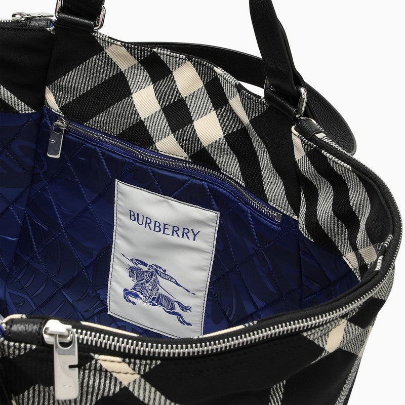 Burberry Black/Calico Cotton-Blend Tote Bag With Check Pattern Men