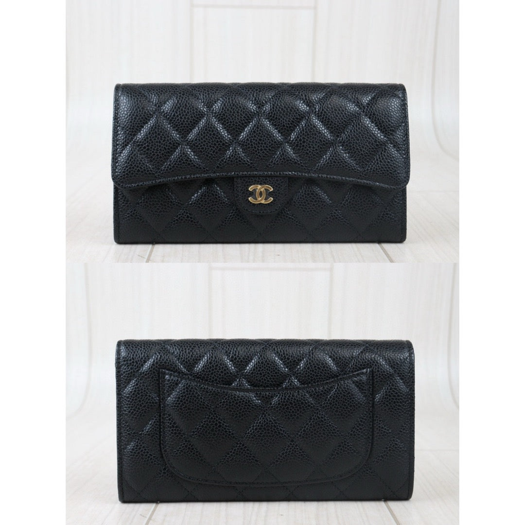 Rank A ｜CHANEL Caviar Skin Black Long Wallet Made In 2021-2022Year｜24082209