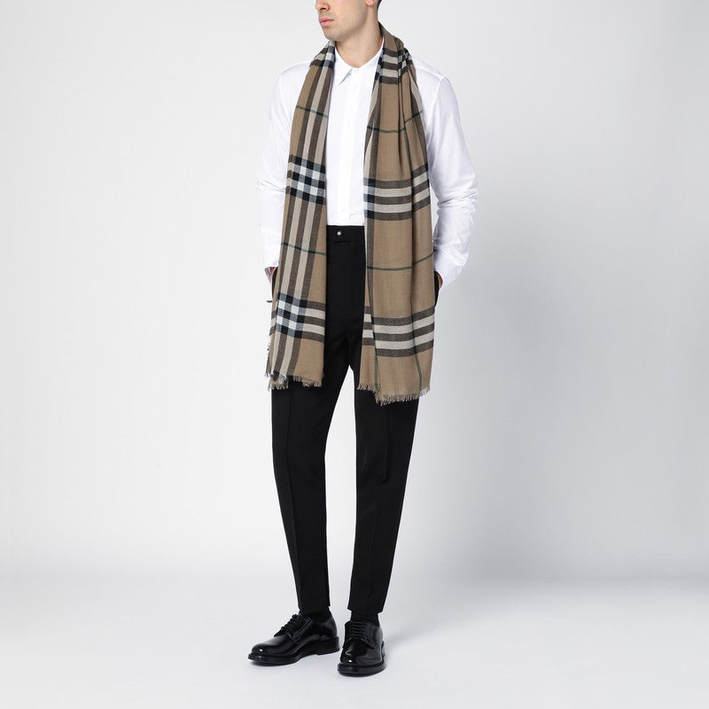 Burberry Beige Check Pattern Scarf Men