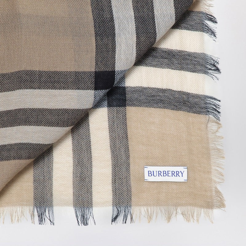 Burberry Beige Check Pattern Scarf Men