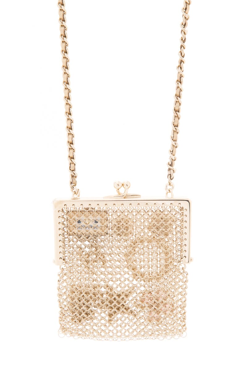 Chanel Gold & Charm Embellished Frame Pouch Chain Necklace