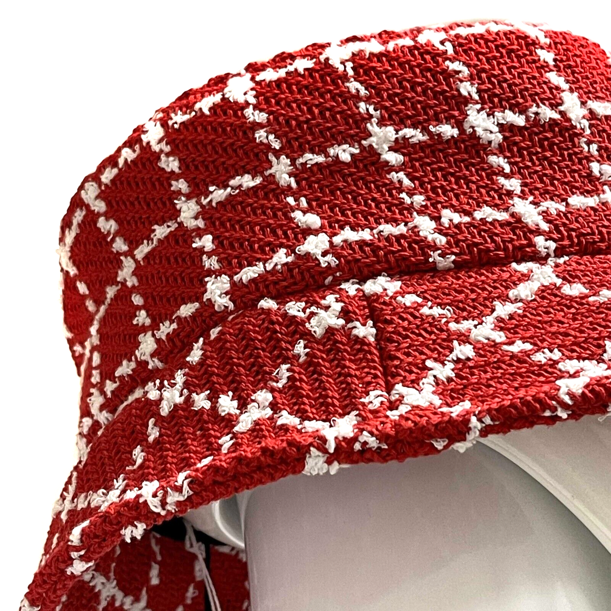 CHANEL NWT 23C RUNWAY Red White Fantasy Tweed Medium Bucket Hat Medium